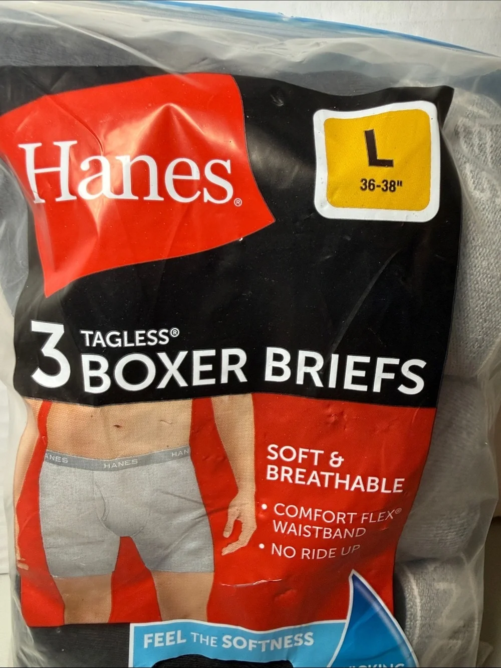 Hanes Men's 3-Pack Boxer Briefs Size Large Black Gray SOFT